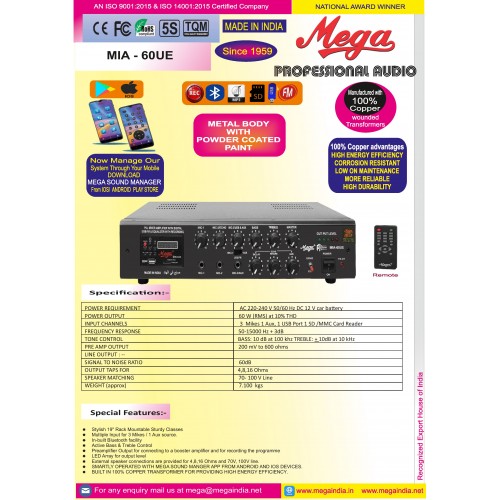 MIA 60UE P.A Medium Power Mixer Amplifier